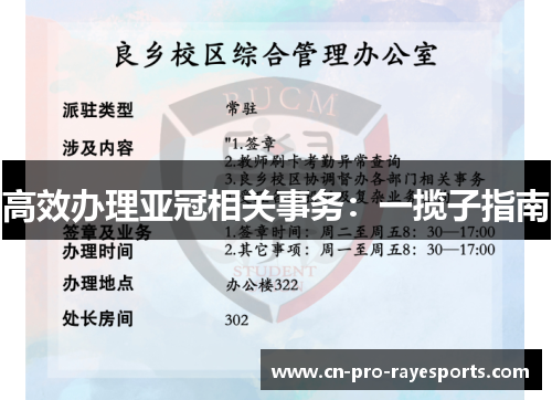 高效办理亚冠相关事务:一揽子指南 高效办理亚冠相关事务:一揽子指南