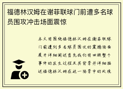 福德林汉姆在谢菲联球门前遭多名球员围攻冲击场面震惊